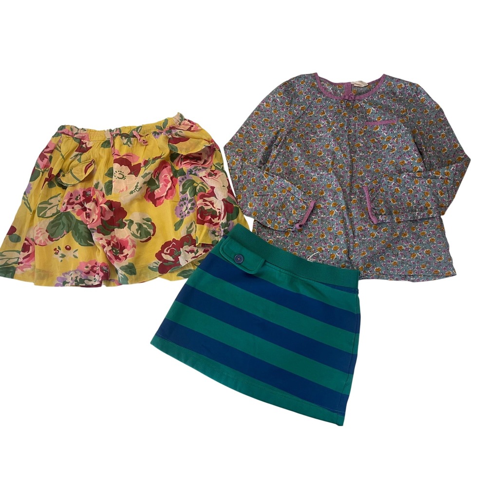 Mini Boden Girls 3 Piece Lot Size 9-10Y Floral Blouse Yellow Skirt Striped Skirt